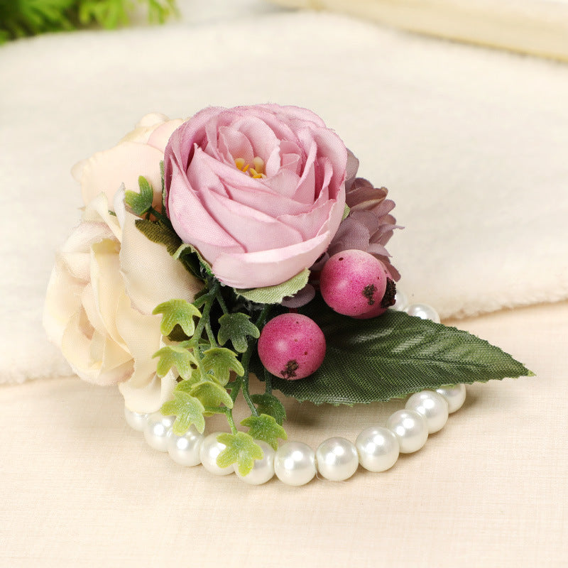 Wedding Sister Wrist Flower Wedding Bridesmaid Pearl Bracelet Wrist Decorative Flower, CG61425