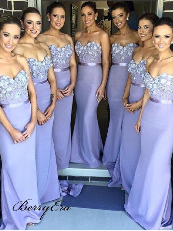 Strapless Elegant Bridesmaid Dresses, Fancy Appliques Mermaid Bridesmaid Dresses - RongMoon