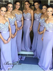Strapless Elegant Bridesmaid Dresses, Fancy Appliques Mermaid Bridesmaid Dresses - RongMoon