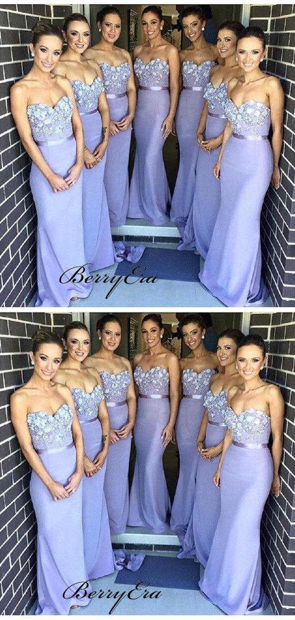 Strapless Elegant Bridesmaid Dresses, Fancy Appliques Mermaid Bridesmaid Dresses - RongMoon