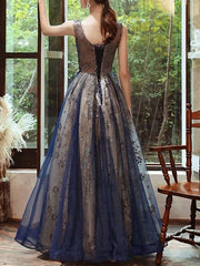 A-Line Glittering Wedding Guest Formal Evening Dress Scoop Neck Sleeveless Floor Length Organza with Sequin - RongMoon
