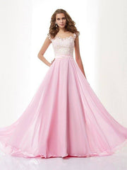 A-Line/Princess Straps Applique Sleeveless Beading Long Chiffon Dresses - RongMoon
