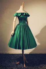 Satin Off The Shoulder A Line Green Short Prom Dress