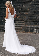 Summer Beach Ruffles Backless Chiffon Sleeveless Wedding Dress