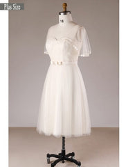 Plus Size Knee Length Short Champagne Appliques Tulle Wedding Dress