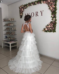 Straps V-neck Cheap A-line Tulle Ruffles Wedding Dress