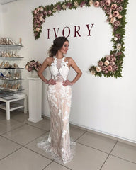 Beading Halter Sheath Flower Backless Belt Detachable Skirt Wedding Dress