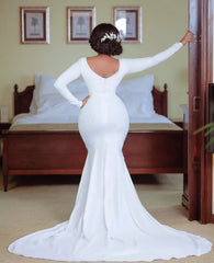 Mermaid Long Sleeves Bridal Spandex White Wedding Dress