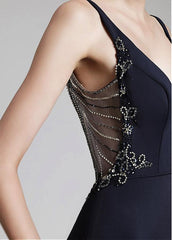 Crystal V-neck Neckline Mermaid Evening Dress With Beadings & Slit