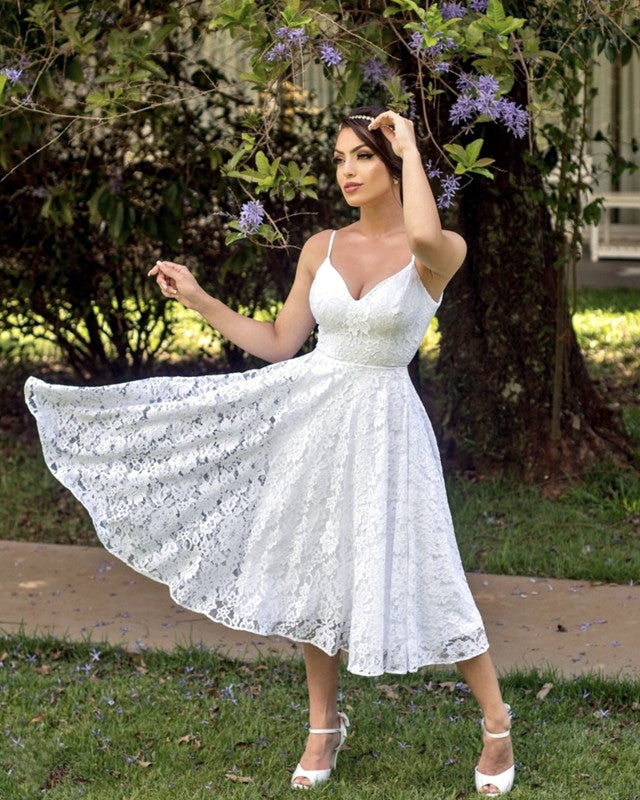 Vintage 1950s Tea Length Lace Wedding Reception Dress