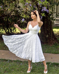 Vintage 1950s Tea Length Lace Wedding Reception Dress