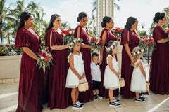 V-neck Half Sleeves Burgundy Chiffon Bridesmaid Dresses, Lovely Bridesmaid Dresses, 2020 Bridesmaid Dresses - RongMoon