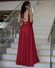 Sexy Long Satin V Neck Bridesmaid Dresses - RongMoon