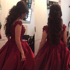 Maroon Satin Wedding Dresses Ball Gowns Lace Off Shoulder