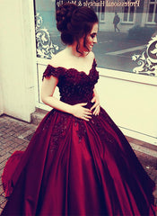 Elegant Ball Gowns Satin Dresses Lace Beaded Off Shoulder