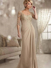 Plus Size Mother Of The Bride Dresses A-line V-neck Half Sleeves Chiffon Appliques Long Groom Mother Dresses Wedding - RongMoon