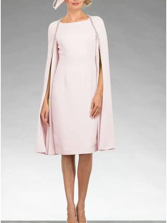 Sheath / Column Mother of the Bride Dress Elegant Jewel Neck Knee Length Chiffon 3/4 Length Sleeve with Sequin - RongMoon