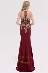 Mermaid Halter Sleeveless Beading Long Evening Dresses