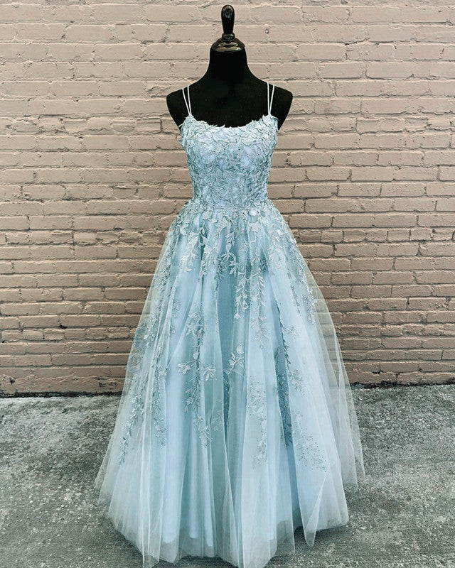 Elegant Prom Dresses Ball Gown Tulle Floor Length Lace Embroidery