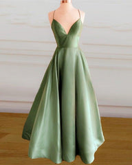 Ball Gown Prom Dresses Satin Plunge Neck - RongMoon