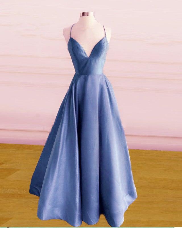 Ball Gown Prom Dresses Satin Plunge Neck - RongMoon