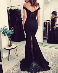 Mermaid Prom Dresses Appliques Train Off Shoulder