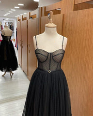 Black Polka Dot Tulle Midi Dresses