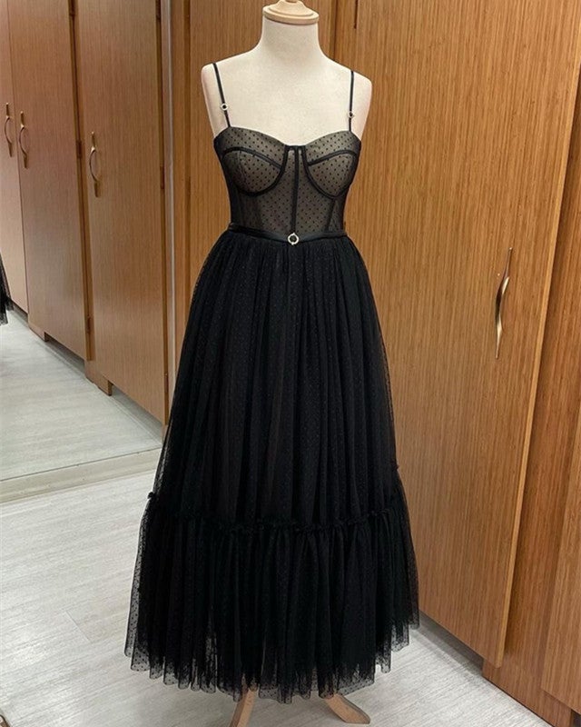 Black Polka Dot Tulle Midi Dresses