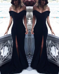Sexy Leg Split V-neck Off Shoulder Long Mermaid Prom Dresses