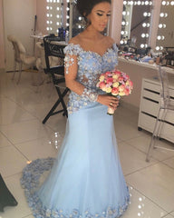 Mermaid Sheer Neck Long Sleeves Flowers Beaded Dresses