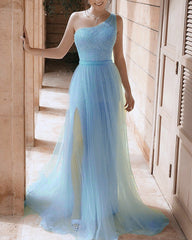 Mermaid One Shoulder Sparkly Prom Dresses