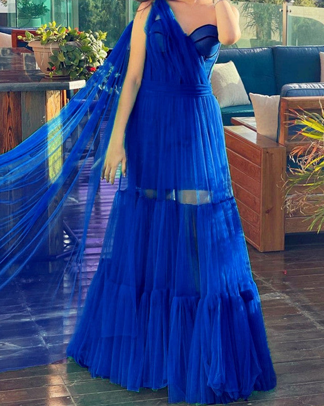 Flowy Tulle Corset One Shoulder Dress