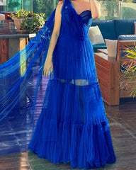 Flowy Tulle Corset One Shoulder Dress
