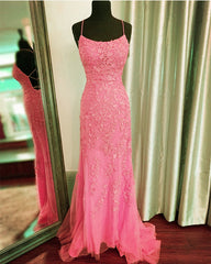 Backless Mermaid Lace Prom Dresses