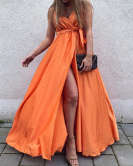 Simple Boho V Neck Split Bridesmaid Dresses