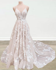 Boho Wedding Dress V Neck Lace Embroidery