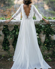 Puffy Sleeves Boho Wedding Dresses Open Back