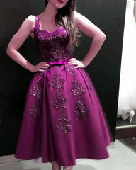 Tea Length Satin Sweetheart Appliques Dress