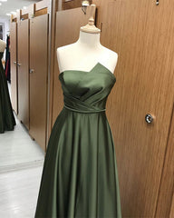Strapless Satin Floor Length Bridesmaid Dresses