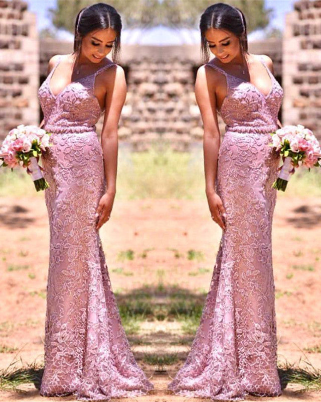 Lace Bridesmaid Dresses Mermaid V Neck Empire Waist
