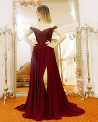 Off The Shoulder Chiffon Bridesmaid Dresses Leg Split