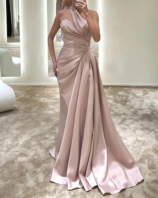 Dusty Rose Satin One Shoulder Dress