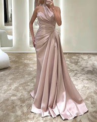 Dusty Rose Satin One Shoulder Dress
