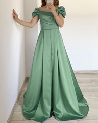 Teal Satin Off The Shoulder Bridesmaid Dresses
