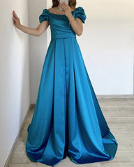 Teal Satin Off The Shoulder Bridesmaid Dresses