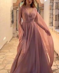 Dusty Rose Chiffon Cape Sleeve Dress - RongMoon