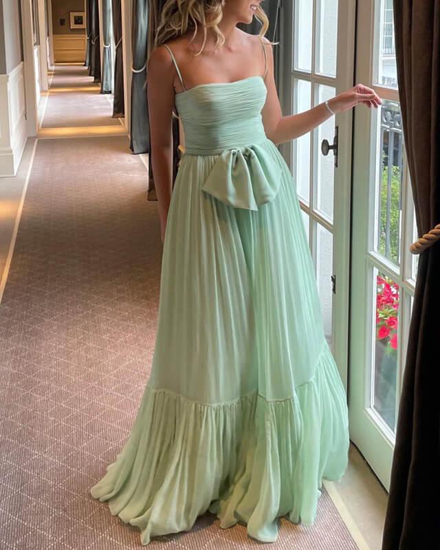 Light Sage Tiered Tulle Strapless Dress - RongMoon