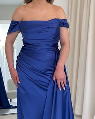Mermaid Ruched Satin Off-the-shoulder dress with slit