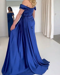 Mermaid Ruched Satin Off-the-shoulder dress with slit