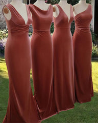 Rust Velvet Bridesmaid Dresses Mismatched